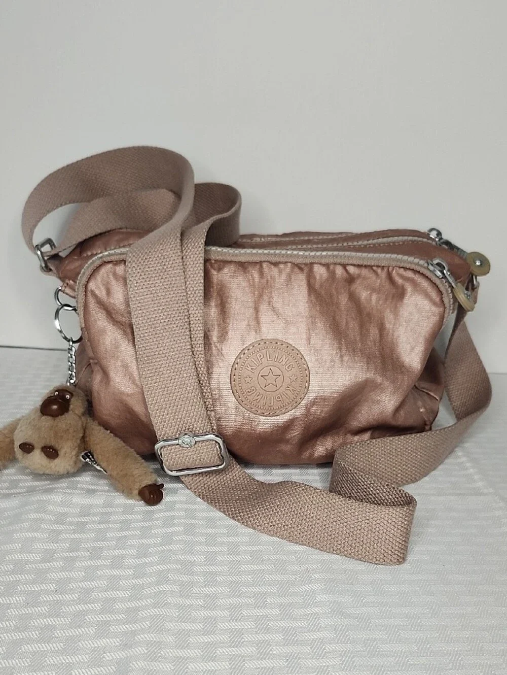 Kipling Rose Metallic Bag With  Monkey Keychain